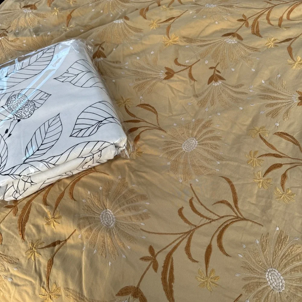 Vintage Duvet Cover Queen Ocre Beige Boho Yellow Floral Embroidered Vintage 2004